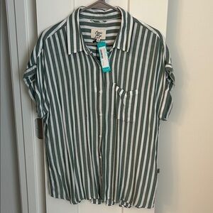 COSMIC BLUE LOVE  Green Striped Women's Button Down Shirt Stitch Fix Size Large